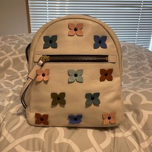 Fossil Megan Mini Off White Flower Embellished Cute Leather Backpack